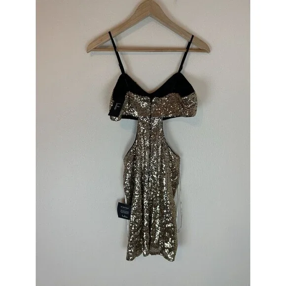 NEW Lulu's Gold Sequin Bodycon CUTOUT Mini Dress Bow Holiday Party Event Small - Picture 4 of 6